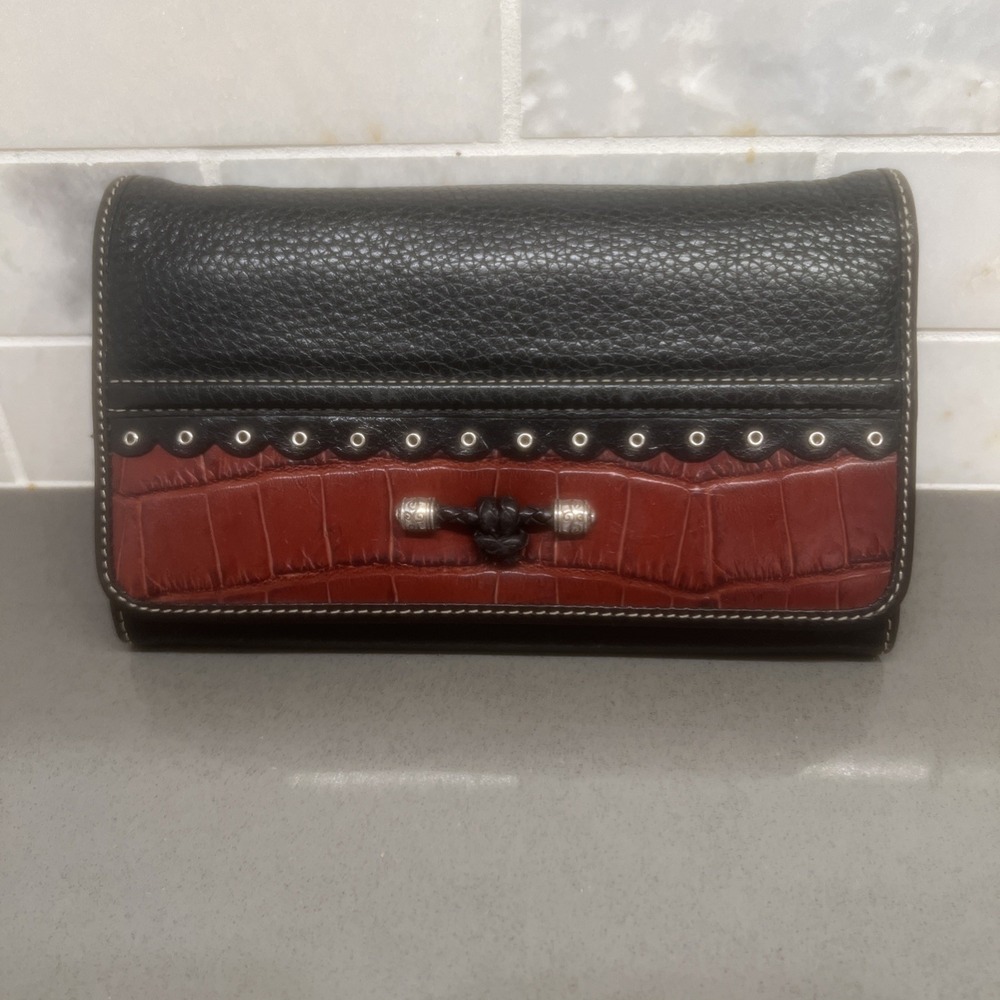 Y2K-Brighton Croc Embossed Leather Silver Embellished Wallet- EUC